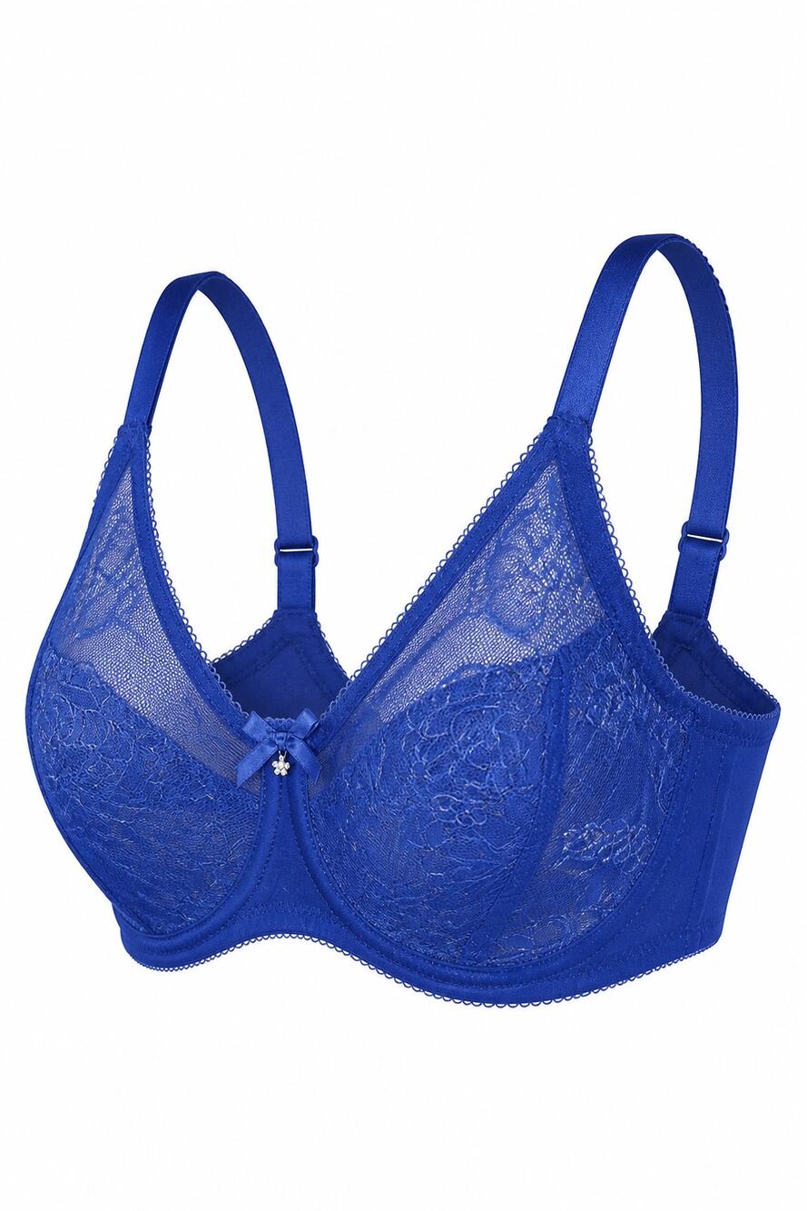 Wacoal Retro Chic Full Figure Underwire Bra 855186 Lace Bow Floral Blue SZ 38D